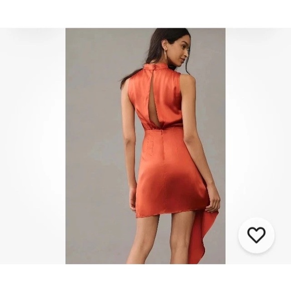 Anthropologie Women’s 6 Mock-Neck Draped Silk Sleeveless Dress In Baked Paprika. - Picture 2 of 12